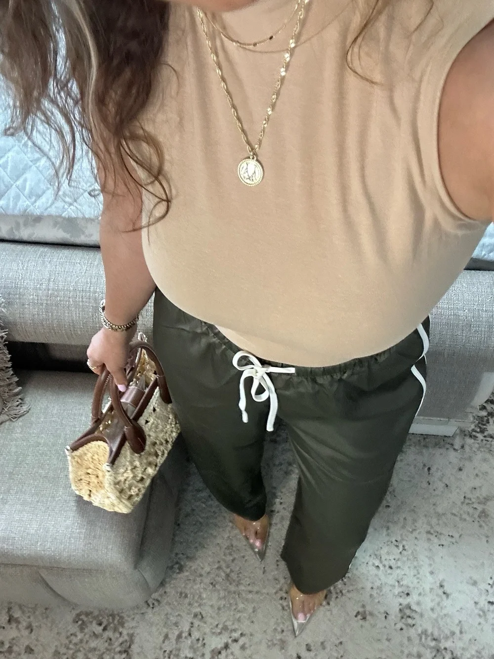 New🍂 🫒 Sporty Luxe Olive Satin Wide-Leg Pants